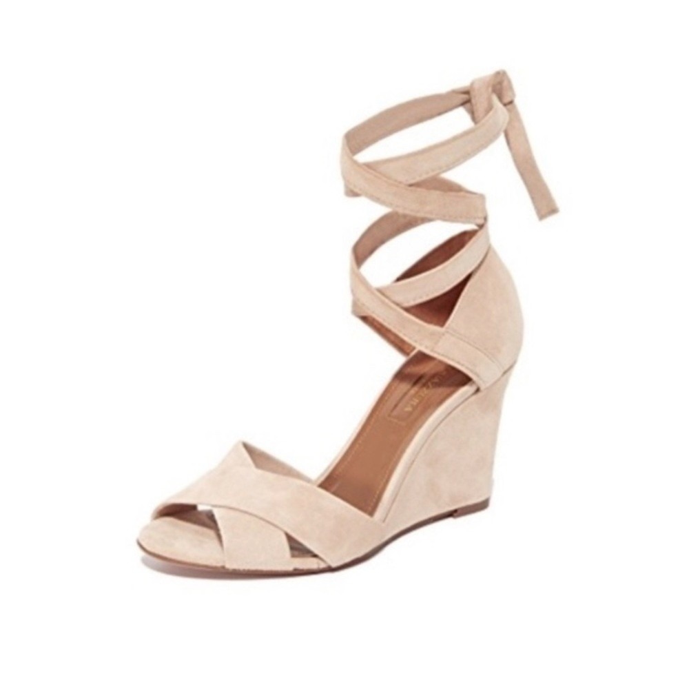 Aquazzura Tarzan Beige Suede Ankle‎ Tie Wedge Sandals Size 8 8.5 38.5 Italy